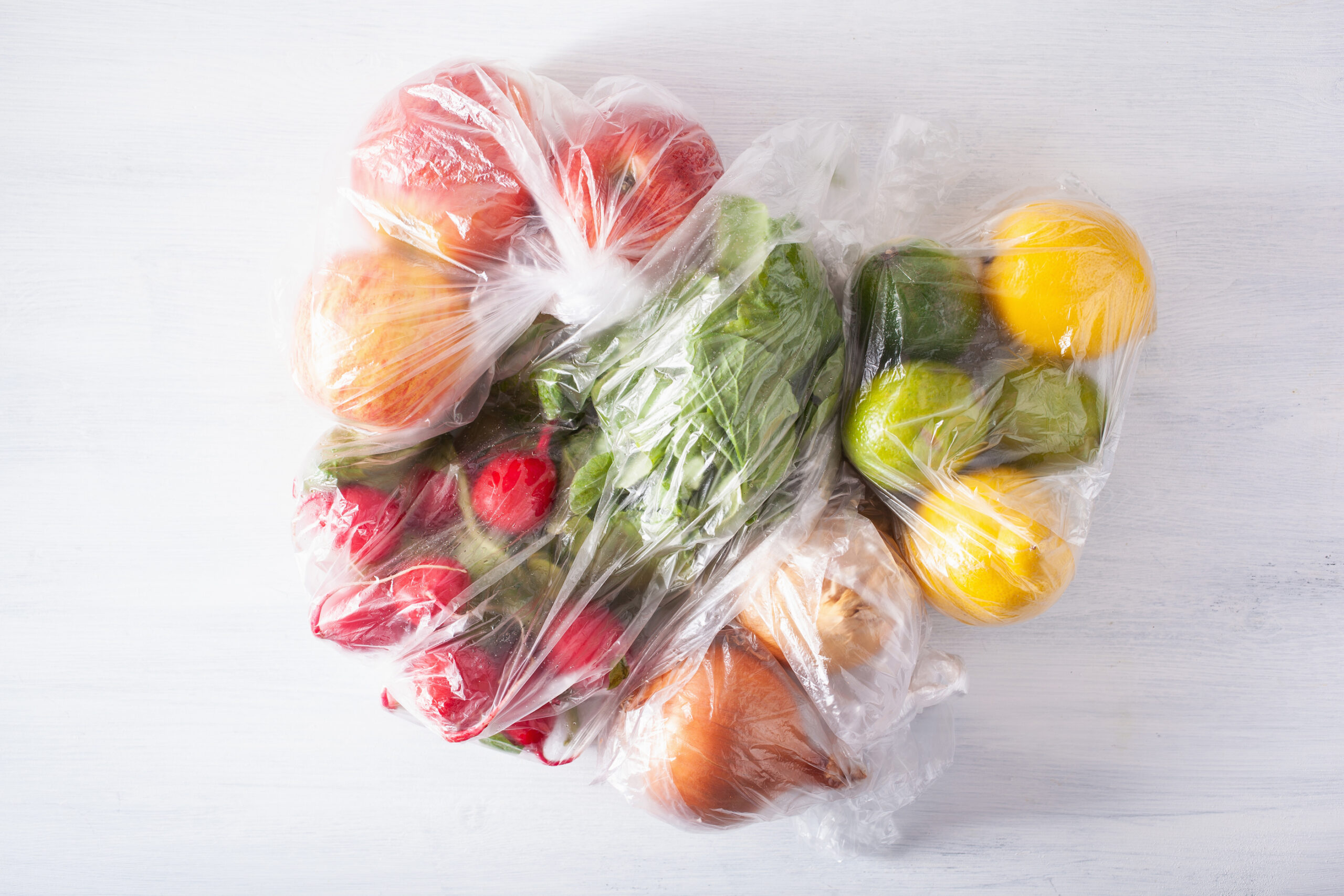 LDPE grocery bags with fruit and vegetables
